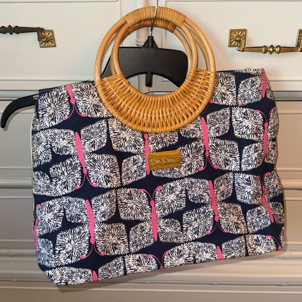 Lilly Pulitzer Rattan Bag with Butterfly Print Bag